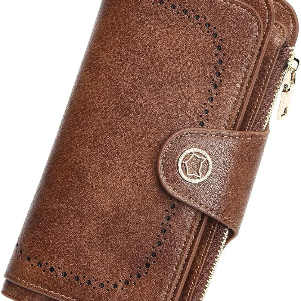 Women PU Leather Bifold RFID Wallet with Zipper Coin Pocket and ID Window